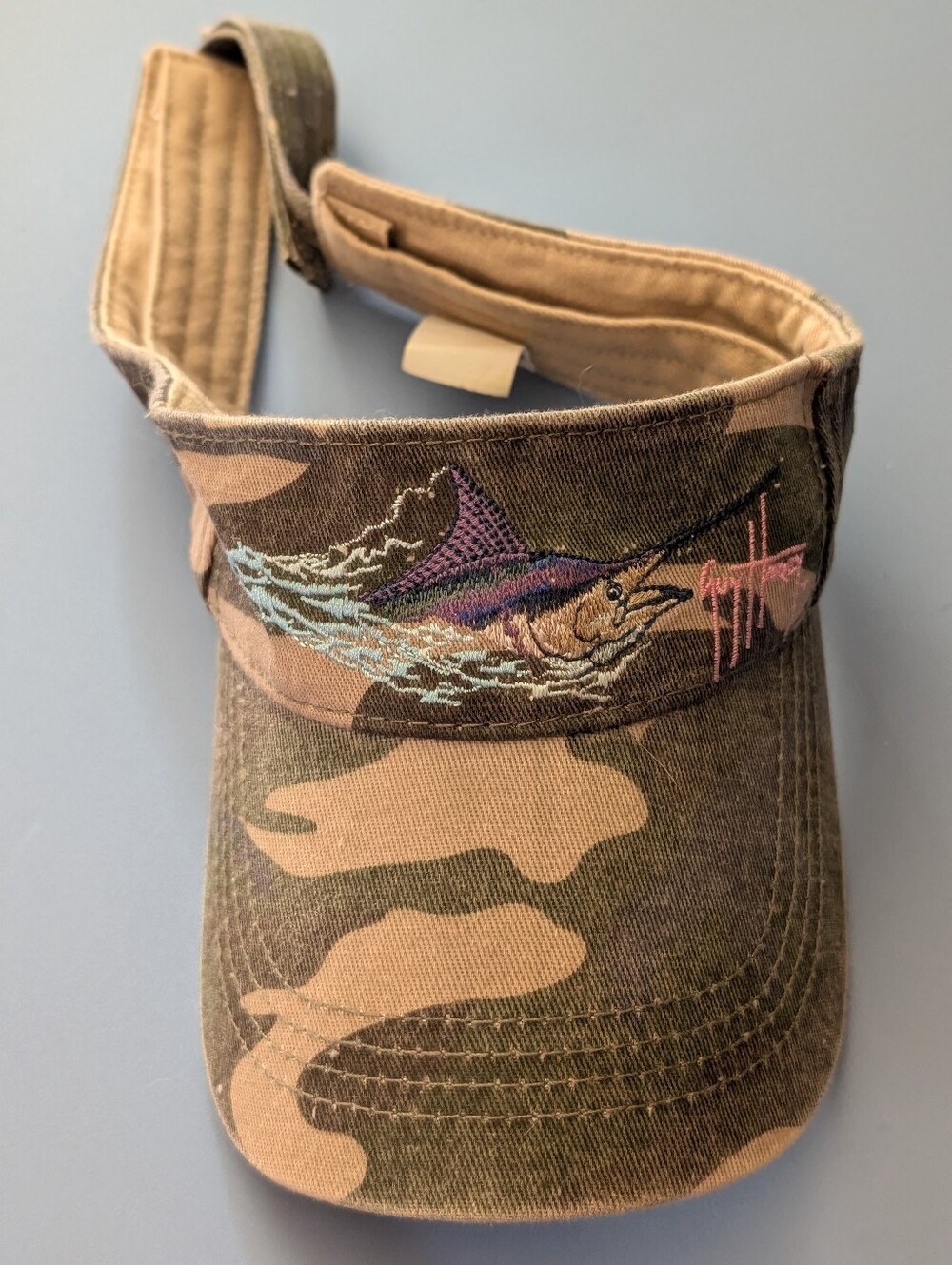 Guy Harvey Bluewater Camo Marlin Fishing Visor Saltwater Wash Adjustable Hat